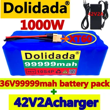 XT60 interface 36V da bateria 10S4P 99999Ah bateria 1000W bateria de alta potência 42V99999mAh Ebike moto BMS + 42v carregador
